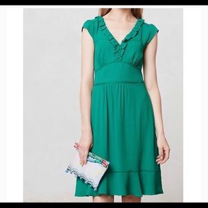 Anthropologie Maeve Pindot Green Ruffle Dress 4